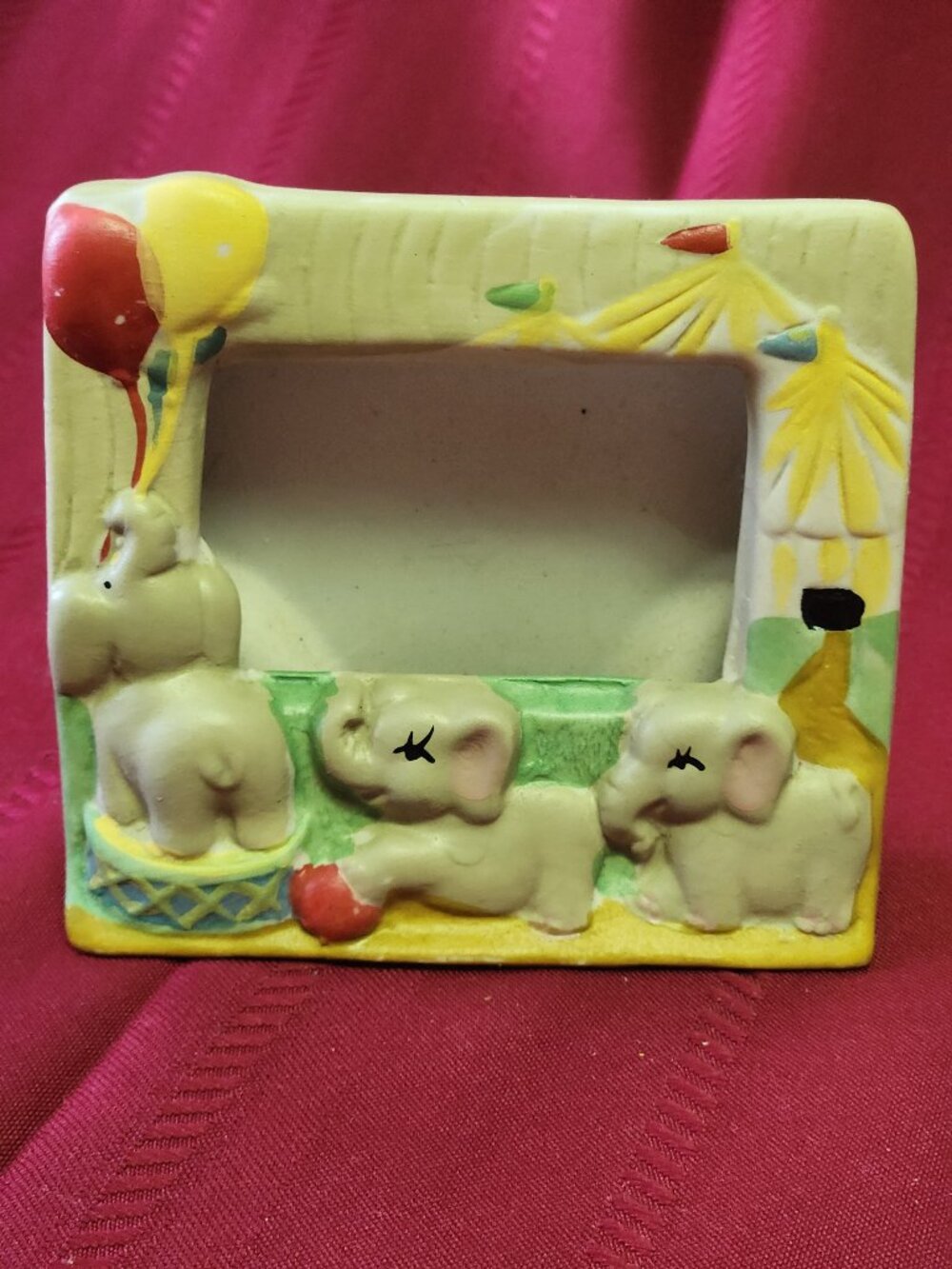 Vintage Elephant Baby Picture Frame Nursery Decor Circus Jungle Ceramic